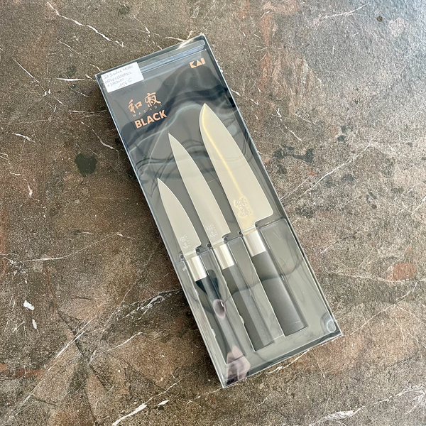 Coffret 3 couteaux japonais - WASABI BLACK - Couteaux SANTOKU - UNIVERSEL - OFFICE